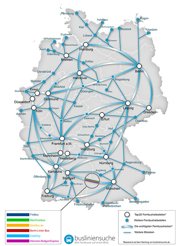 Die Fernbus-Karte für Deutschland