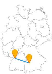 Die Reise mit dem Fernbus von Augsburg nach Karlsruhe führt durch den Süden Deutschlands.