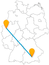 Ob Rathaus oder Dreigiebelhaus, die Reise mit dem Fernbus zwischen Duisburg und München verspricht Abwechslung.