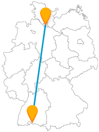 Verbinden mit dem Fernbus zwischen Hamburg und Konstanz zwei Hafenstädte.