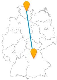 Die Reise mit dem Fernbus von Kiel nach Nürnberg führt Sie einmal quer durch Deutschland.