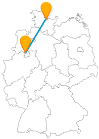 Die Reise mit dem Fernbus von Kiel nach Osnabrück bleibt in der nördlichen Landeshälfte Deutschlands.