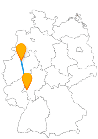 Nach der Fahrt im Fernbus Münster Wiesbaden kann es zu Fuß, per Fahrrad, mit Buslinien oder mit einer besonderen Bahn weitergehen.